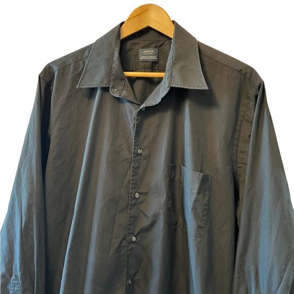 MENS ARROW Regular Fit Wrinkle Free Black Button Up Collared Dress Shirt XL - Picture 3 of 7